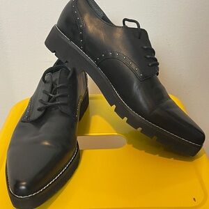 Franco Sarto Black Leather Flats with Stud Detail